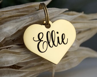 Personalized Gold Heart Pet ID Tag: Stainless Steel Dog Cat Name Tag