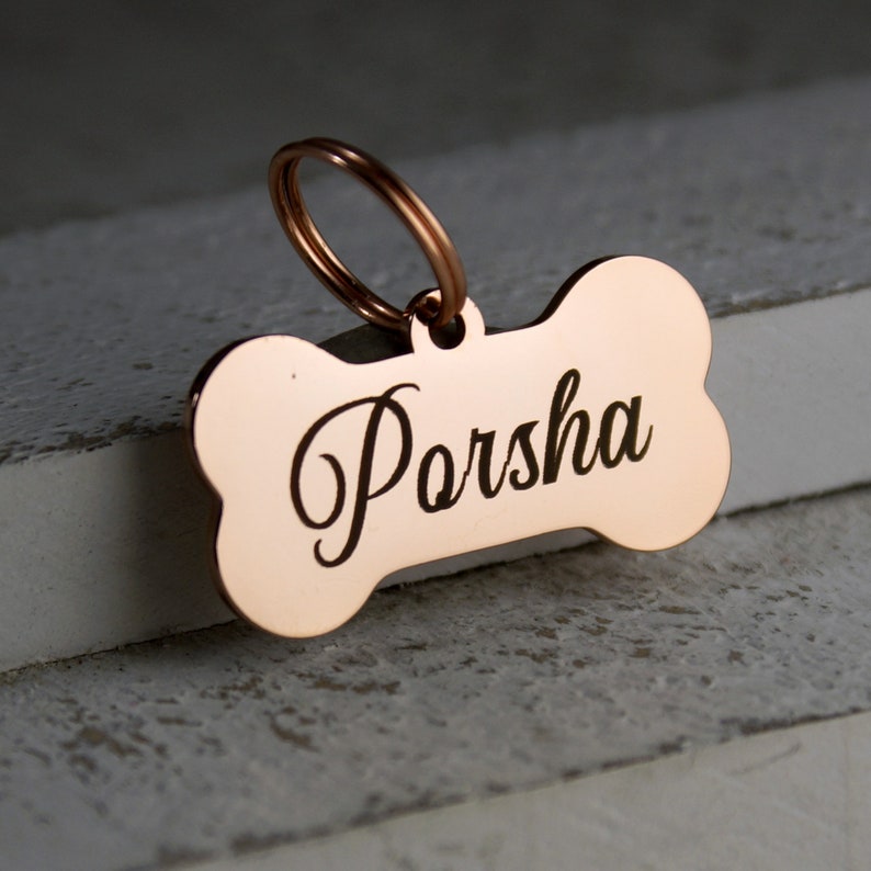 Personalized Small Dog Tag Dog ID Tag Rose Gold Dog Bone Etsy