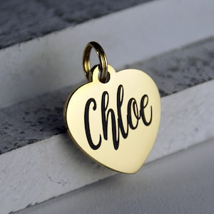 Small Gold heart id tag, Small Heart tag, Dog or Cat Name Tag, ID Tag for pets, Stainless Steel ID Tag, Collar ID Name Tag, Gold Heart