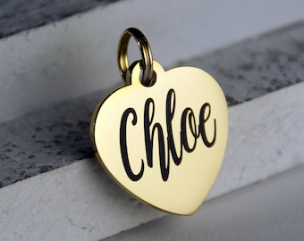 Small Gold heart id tag, Small Heart tag, Dog or Cat Name Tag, ID Tag for pets, Stainless Steel ID Tag, Collar ID Name Tag, Gold Heart