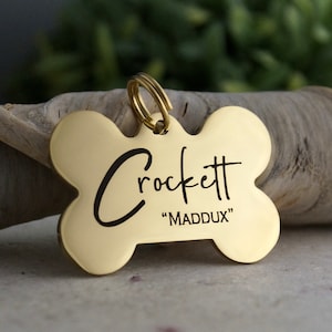 Dog tag for dogs personalized with two names as shown, dog name tag, Bone shape dog tag, Pet ID tag, Cute fonts custom dog tag