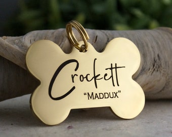 Personalized Dog Tag: Bone Shape Pet ID, Two Names