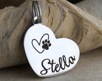 Personalized Heart Dog Tag: Engraved Stainless Steel Pet ID