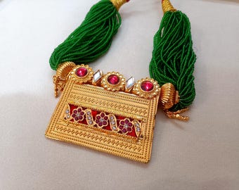 Indian Aard Necklace | Rajasthani Rajputi Tevta Jewelry | Gold Plated Kundan Choker | Indian Bridal Jewellery | Traditional Rajput Necklace