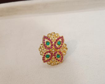 Anillo tradicional Kundan Jadau / Anillo de perla india para mujer / Anillo ajustable estilo Bollywood / Regalo de joyería nupcial étnica