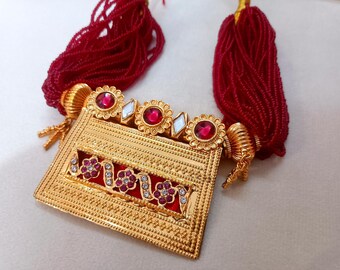 Indian Aard Necklace Rajasthani Rajputi Tevta Jewelry Gold