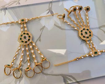 Kundan Jadau Hathphool | Indian Hand Harness Jewelry | Hath Panja / Ring Bracelet / Finger Bracelet | Bridal Wedding Hand Ornament