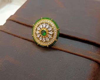 Anillo tradicional Kundan Jadau / Anillo de perla india para mujer / Anillo ajustable estilo Bollywood / Regalo de joyería nupcial étnica