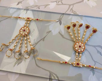 Kundan Jadau Hathphool | Indian Hand Harness Jewelry | Hath Panja / Ring Bracelet / Finger Bracelet | Bridal Wedding Hand Ornament