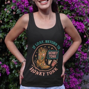 If Lost Return to Honky Tonk Tank – Western Country Boot Graphic Top