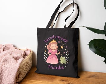 Feminist Princess Tote Bag, Cotton Canvas Market Bag, Empowered Fairytale Gift