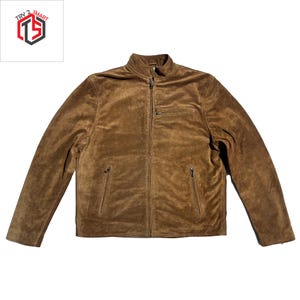Men’s Tan Suede Leather Jacket – Soft Genuine Leather Outerwear, Classic Fit, Zip Closure, Vintage Style Fall Fashion Coat