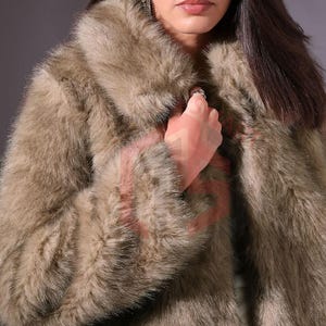 Women&#39;s Sherpa Faux Fur Jacket | Soft Brown Fluffy Winter Coat | Warm Cozy Plush Outerwear | Stylish Cropped Look | Gift for Her