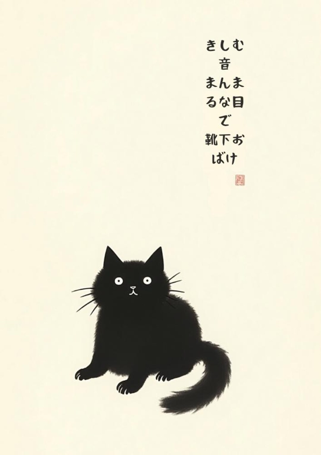 Startled Cat Japandi Poster Matsumoto Hoji Ink Style A2 & A3 Digital ...