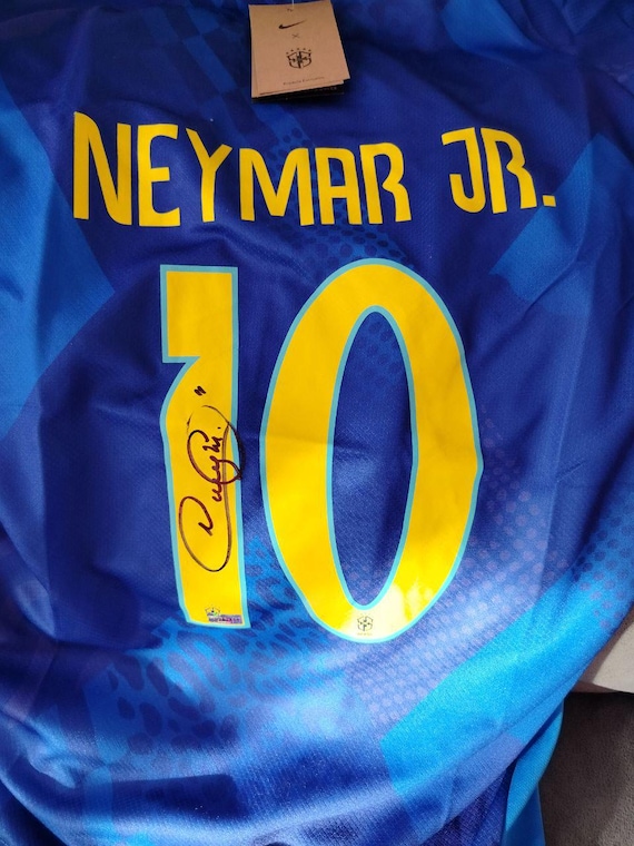 Brazil #10 Blue Jersey Signed by Neymar Jr + GCOA Certificate of
