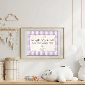 Sugar and Spice Nursery Print: Lavender Gingham, Floral Tea Cup (Digital Download)
