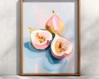 Fig painting: abstract modern kitchen decor, fruit art still life poster (Digital Download)
