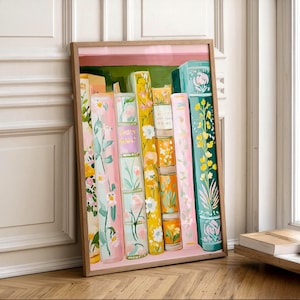 Whimsical bookshelf art print: colorful fantasy tween girl's bedroom poster (Digital Download)
