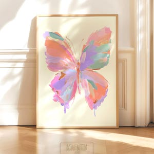 Kleurrijk vlinderschilderij: vlinderposter meisjeskamer, lente zomer huis vernieuwende kunst (digitale download)