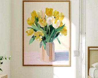 Spring yellow tulips floral print: Danish pastel dopamine decor (Digital download)
