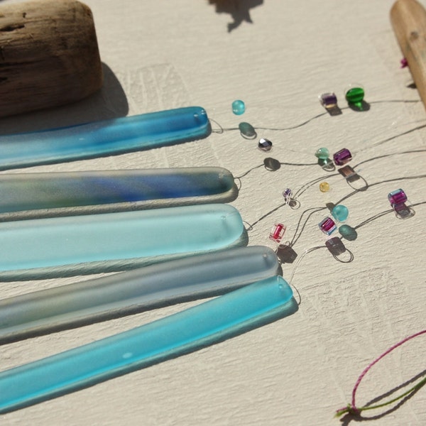 Verre windchime Turquoises/aqua - Home made de verre de mer - Tumbleworn