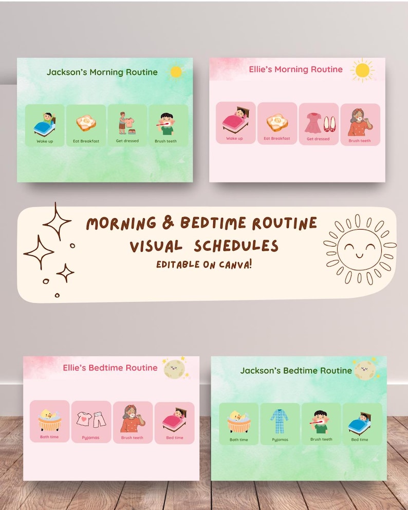 Morning & Bedtime Visual Schedule for Kids | Printable Routine Charts ...