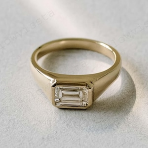 Bague solitaire en moissanite taille émeraude 2 carats, bague de fiançailles en or jaune 14 carats, bague d&#39;anniversaire, cadeau de mariée pour elle