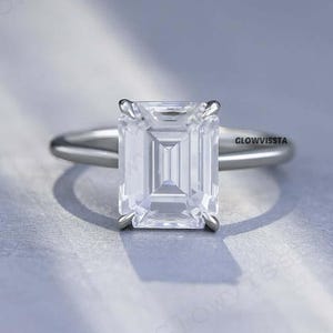 Solitaire Ring/ 3CT/4CT Emerald Cut Moissanite Engagement Ring/ Minimalist 4 Prongs Wedding Promise Ring/ Stackable Ring/14K Solid Gold Ring