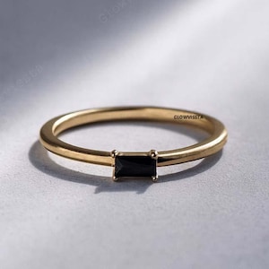 Black Onyx Engagement Ring, 18k Rose Gold Plated, 925 Sterling Silver Ring, Solitaire Ring, Wedding Ring, Minimalist, Onyx Baguette Cut Ring
