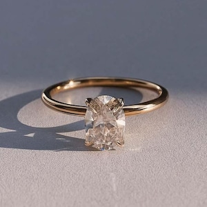 2.5CT Oval Cut CZ Solitaire Engagement Ring, Travel Ring, 14K Yellow Gold Vermeil Ring Simulated Diamond Wedding Promise Ring, Gift For Her