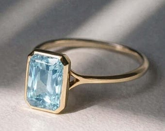 Aquamarine Ring Gold | Blue Statement Ring | Emerald Cut Crystal Ring | Handmade Gemstone Jewelry | Spiritual Gift for Her
