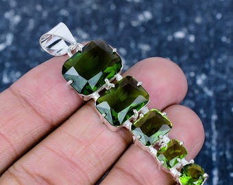 Green Peridot Gemstone Pendant, 925 Sterling Silver Handmade Jewelry, Silver Long Pendant, Antique Design Pendant, Gift For Her, Love Gifts