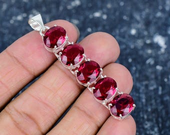 Red Ruby Gemstone Pendant, Ruby Handmade Pendant, 925 Sterling Silver Jewelry Pendant, Red Ruby Solid Prong Pendant, Perfect Gifts For Mom
