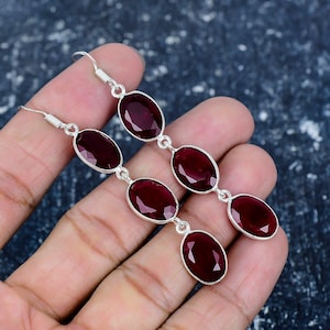 Red Ruby Earring, 925 Sterling Silver Earring Beautiful Red Ruby Gemstone Cabochon Stone Earring Birthday Earring Gift For Her For Womens