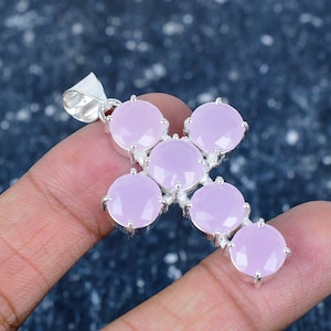 Rose Quartz Pendant 925 Sterling Silver Pendant Rose Quartz Gemstone Pendant Cross Pendant Handmade Jewelry Rose Quartz Jewelry Gift for Her