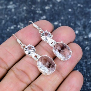 White Topaz Earring, 925 Sterling Silver Earring Beautiful White Topaz Gemstone Cabochon Stone Earring Birthday Earring Gift For Mother