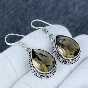 Smoky Topaz Gemstone 925 Sterling Silver Marquise Earrings Birthstone Smoky Topaz Marquise Gemstone Dangle Boho Jewelry Earring For Gifts