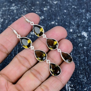 Yellow Citrine Earring, 925 Sterling Silver Earring Beautiful Gemstone Cabochon Stone Earring Birthday Citrine Earring Gift For Her ForWomen