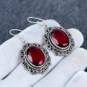 Örhänge med kashmirrubin och ädelsten, örhänge i rubin 925 sterlingsilver, handgjorda smycken i rubin, bohemiskt örhänge, presenter till kvinnor, örhängen för kvinnor