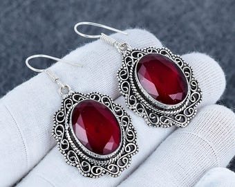 Örhänge med kashmirrubin och ädelsten, örhänge i rubin 925 sterlingsilver, handgjorda smycken i rubin, bohemiskt örhänge, presenter till kvinnor, örhängen för kvinnor