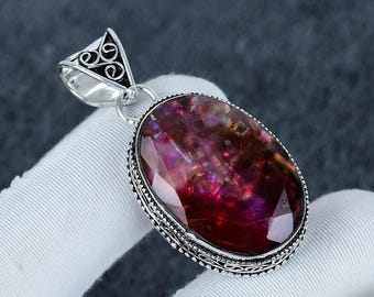 Pendentif ammolite en argent sterling - Collier en cristal ovale fait main