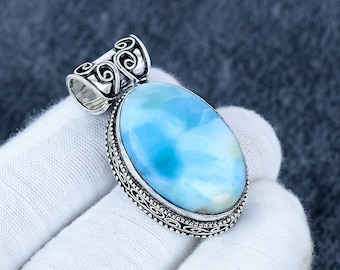 Colgante de larimar, plata de ley 925, joyería bohemia hecha a mano