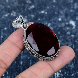 Red Garnet Gemstone Handmade 925 Sterling Silver Antique Pendant, Handmade Jewelry, Boho Silver Pendant, Thanksgiving Gifts, Christmas Gifts