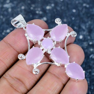 Rose Quartz Pendant 925 Sterling Silver Pendant Rose Quartz Gemstone Pendant Cross Pendant Handmade Jewelry Rose Quartz Jewelry Gift for Her