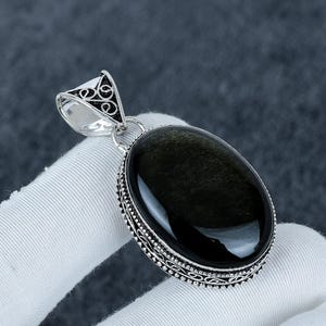 Black Obsidian Pendant Sterling Silver Jewelry | Natural Gemstone Jewelry | Protection Healing Stone Gift for Men & Women Beautiful Pendant