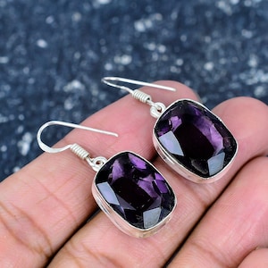 Pendiente de amatista, pendiente de plata de ley 925, hermoso pendiente de piedra cabujón de amatista, regalo de cumpleaños para el Día de la Madre.