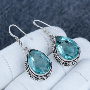 Aquamarine 925 Sterling Silver Handmade Earring, Antique Aquamarine Earring, Aquamarine Oval Shape Earring For Mother, Jewelry For Her