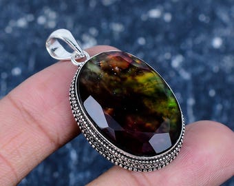 Pendentif ammolite en argent sterling - Collier en cristal fait main