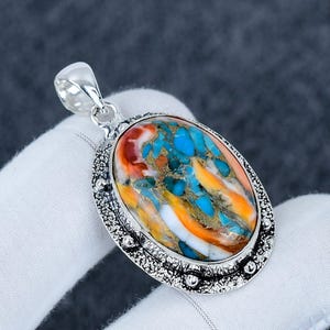 Pingente de ostra espinhosa, colar feito à mão com pedra preciosa turquesa de ostra espinhosa, prata esterlina 925, joia de grife para mulheres, presentes de Natal