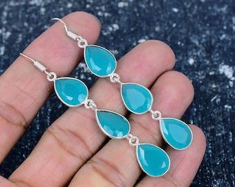 Groene onyx oorbel, 925 sterlingzilveren oorbel mooie edelsteen groene onyx cabochon oorbel verjaardagsoorbel cadeau voor haar voor vrouwen